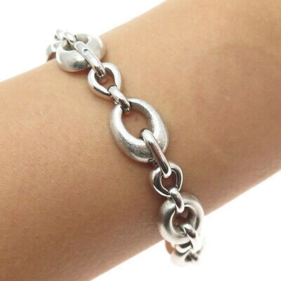 925 Sterling Silver Vintage Modernist Petal Link Bracelet 7